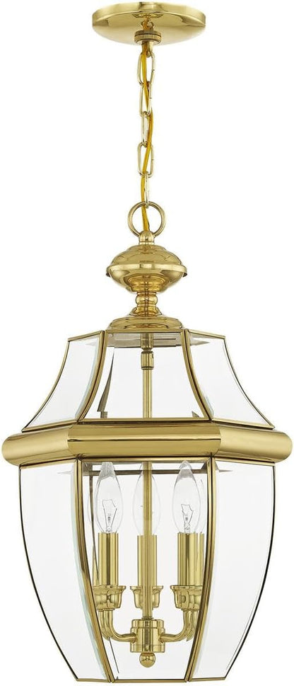 Livex Lighting 2355-02 Monterey 3-Light Outdoor Hanging Lantern, Polished Brass