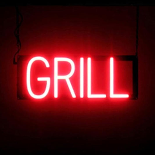 SpellBrite GRILL Sign | Food-Related Sign with Neon Look, Red LED Light Source | 17.0" x 6.3"