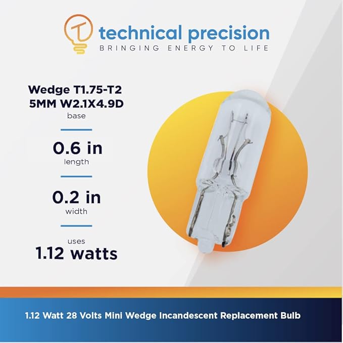 Technical Precision 1.12W Incandescent Bulb Replacement for Jkl 85 28V, T1.75 Wedge Base Bulb - Clear - 10 Pack