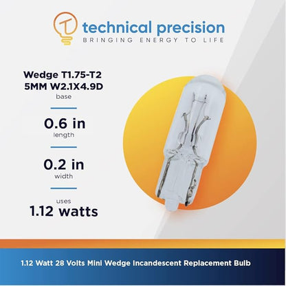 Technical Precision 1.12W Incandescent Bulb Replacement for Jkl 85 28V, T1.75 Wedge Base Bulb - Clear - 10 Pack