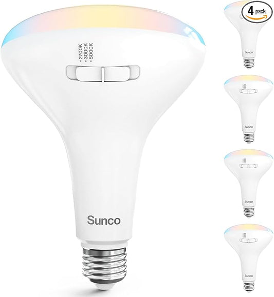 Sunco BR40 LED Light Bulbs, Indoor Flood Lights, Recessed Can Light Bulb, 1400 LM, 16W (100W Equivalent), Selectable CCT 2700K/3000K/5000K, Dimmable, E26 Base, for Home, Bedroom, Kitchen UL 4 Pack