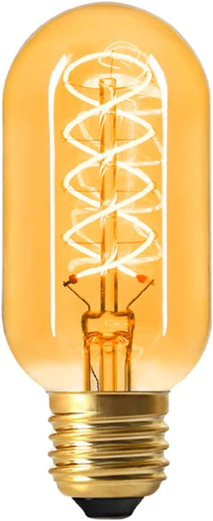 AMDTU Edison Bulbs 60W Equivalent Dimmable, Spiral Ultra-Thin Filament E26 LED Bulbs 7W, 700 Lumen, Warm Yellow 2200K, T45 Amber Glass Tubular Light Bulbs for Lamps, 4 Pack