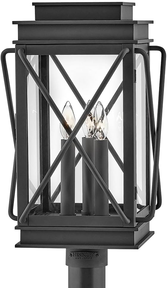 Hinkley Montecito Medium Post Top or Pier Mount Outdoor Lantern - Aluminum, Clear Glass, Timeless Elegance - Museum Black Finish