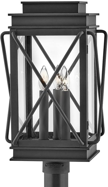 Hinkley Montecito Medium Post Top or Pier Mount Outdoor Lantern - Aluminum, Clear Glass, Timeless Elegance - Museum Black Finish