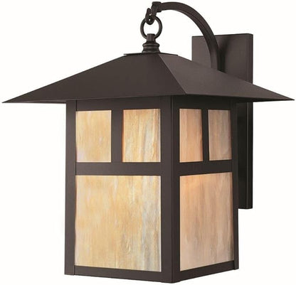 Livex Lighting 2137-07 Montclair Mission 1 Light Outdoor Bronze Finish Solid Brass Wall Lantern with Iridescent Tiffany Glass