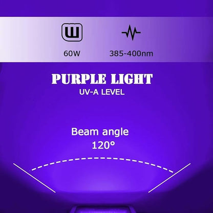 2 Pack 60W Black Lights for Glow Party, Blacklight with Plug IP66 Waterproof, Black Light for Party, Fluorescent Effect Glow