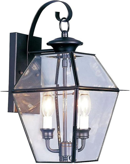 Livex Lighting 2281-04 Westover 2 Light Outdoor Black Finish Solid Brass Wall Lantern with Clear Beveled Glass