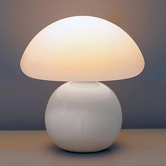 Cute Small Mushroom Lamp, PE Lampshade, Ceramic Spherical Base, Adjustable Light Color and Brightness, Safe USB Powered, Energy-Saving LED Mushroom Light for Bedroom Living Room (White)
