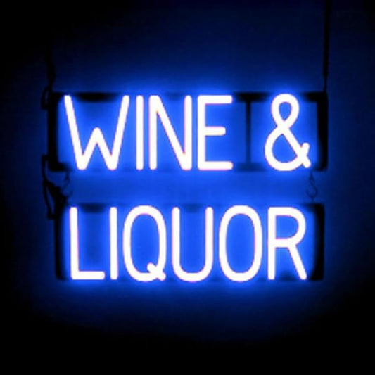 SpellBrite WINE & LIQUOR Sign | Wine-Related Sign with Neon Look, Blue LED Light Source | 22.0" x 15.0"