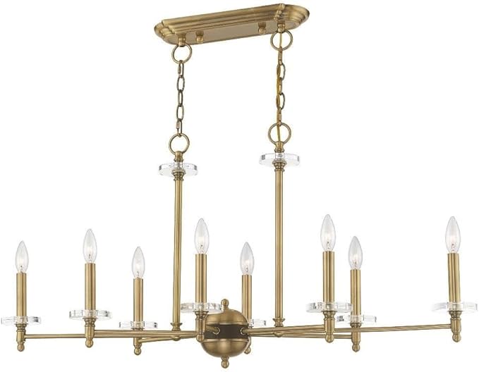 Livex Lighting 42708-01 Bancroft - Eight Light Linear Chandelier, Antique Brass Finish with Clear Bobeche Crystal
