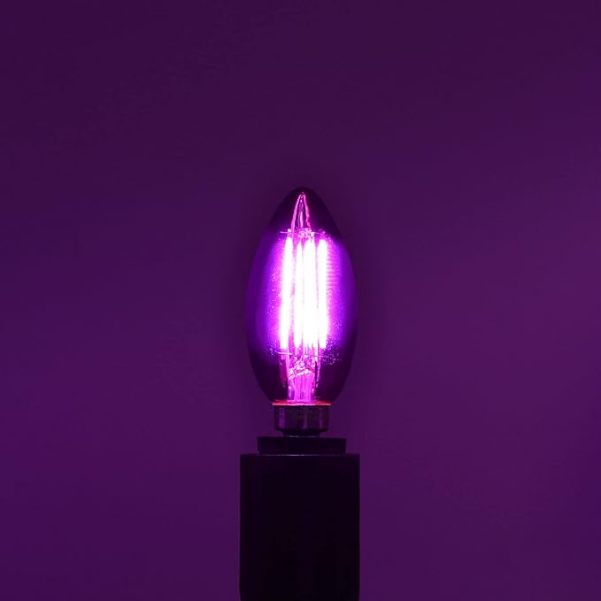 Luxrite E12 LED Filament Purple Light Bulbs, 4.5W (40W Equivalent), Colored Glass Candelabra Bulb, UL Listed, E12 Base, Indoor Outdoor, Porch, Decoration, Party, Holiday, Event, Home Lighting (4 Pack)