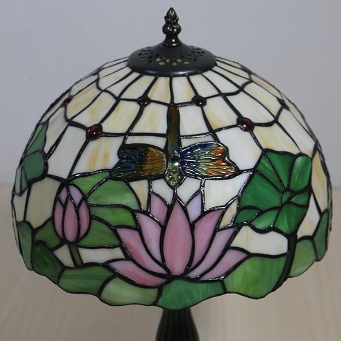 Tiffany Side Table Lamps for Living Room W/LED Bulb Lotus Flower Stained Glass Shade Bedside End Table Lamp 12X12X19Inch Desk Lamps for Home Office Classic Farmhouse Reading Table Lamps