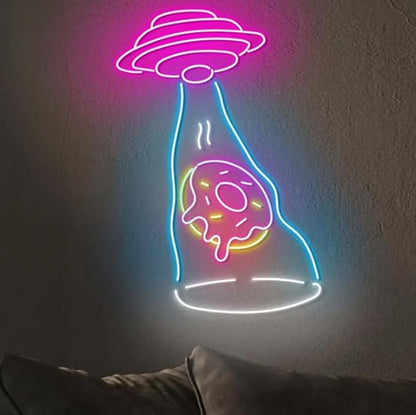 UFO Abduction Donut Neon Sign, Donut UFO Led Light Sign, Donut Bakery Wall Decor Size:20inch