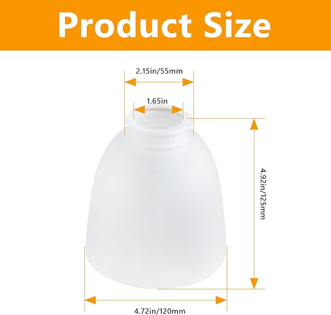 3 Pack White Frosted Glass Shade Replacements, Ceiling Fan Light Covers Glass Globes Lampshades for Chandelier, 4.92"High, 4.72"Diameter, 1.65 "Fitter, Bell Shaped Glass Shades for Vanity