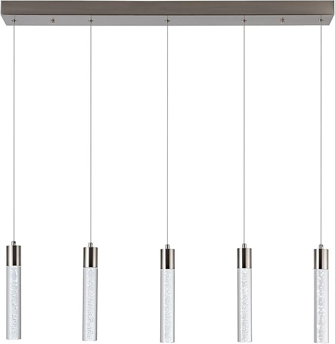 5-Light Pendant Ceiling Light Fixture for Kitchen Island, Modern Pendant Lighting for Kitchen Island,Integrated Dimmable Led Hanging Light with Crystal 40W,6000k for Kitchen…