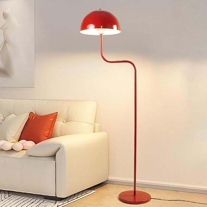 Unique Floor Lamp Metal Dome Shade Modern Floor Light Mush-Room Cute Standing Floor Lamp Tall Red Lamp with Foot Switch and Iron Shade