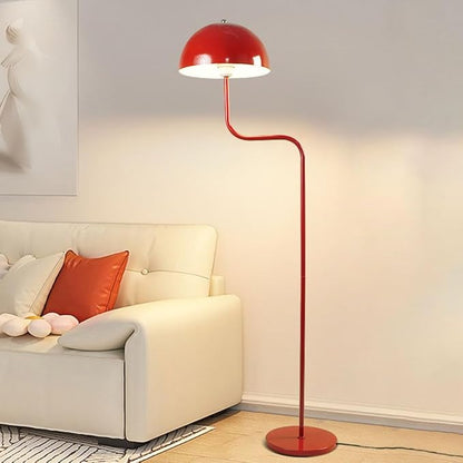 Unique Floor Lamp Metal Dome Shade Modern Floor Light Mush-Room Cute Standing Floor Lamp Tall Red Lamp with Foot Switch and Iron Shade