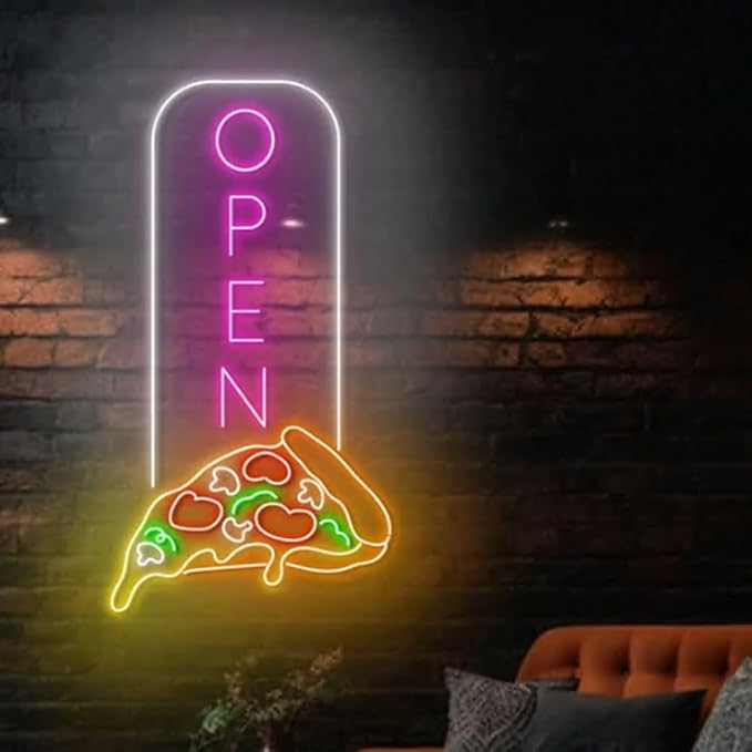 Open Pizza Neon Sign, Pizza Open Led Sign, Pizza Slice Neon Light, Pizza Led Light, Food Store Wall Art, Pizza Restaurant Wall Decor Size:23inches