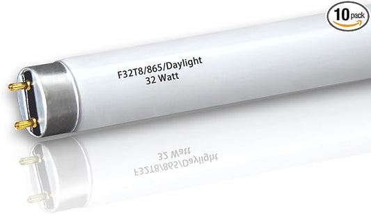 (10pack) 48 inch F32T8/865 Fluorescent Tube Light,4FT 32Watts 6500K Full Spectrum Daylight Bulb,Ra83 High Transparent Replacement for Ceiling Lights,Fish Tank Bulb