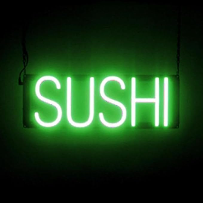 SpellBrite SUSHI Sign | Restaurant-Related Sign with Neon Look, Green LED Light | 18.0" x 6.3"
