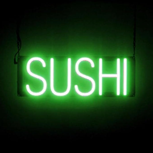 SpellBrite SUSHI Sign | Restaurant-Related Sign with Neon Look, Green LED Light | 18.0" x 6.3"