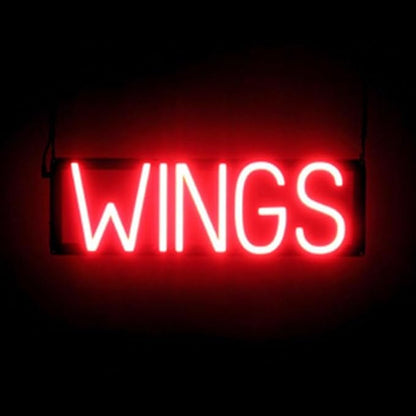SpellBrite WINGS Sign | Food-Related Sign with Neon Look, Red LED Light Source | 20.2" x 6.3"