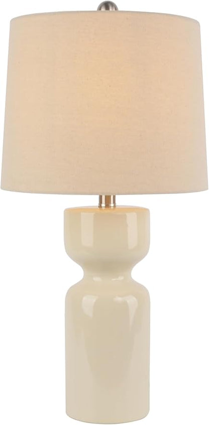 Abani Table Lamp Carlotta Gloss Cylinder 23” – Cream Ceramic Base with Linen Shade – E26 Bulb Included – Modern Desk Lamp for Bedroom, Living Room Lamp, or Entryway