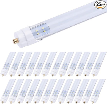 T8 T10 T12 8FT LED Tube Light Bulbs, 65W 7800LM, 6000K, Single Pin Fa8 LED Replacement for Fluorescent Tube, Frosted, Ballast Bypass, Warehouse Workshop Garage Lights (25Pack)