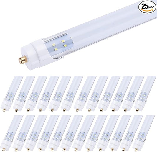 T8 T10 T12 8FT LED Tube Light Bulbs, 65W 7800LM, 6000K, Single Pin Fa8 LED Replacement for Fluorescent Tube, Frosted, Ballast Bypass, Warehouse Workshop Garage Lights (25Pack)