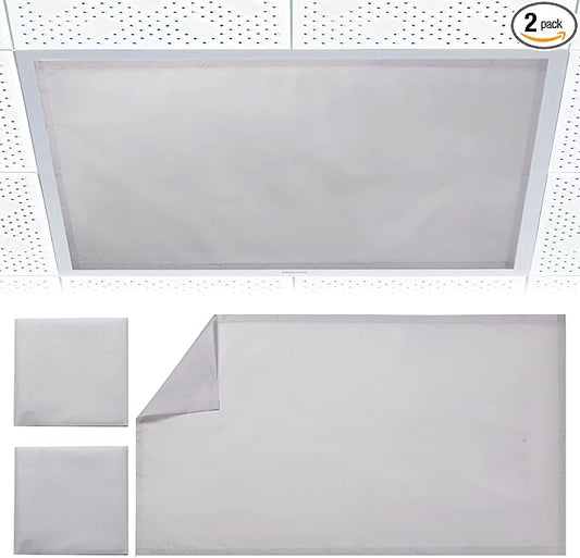 2pcs Fluorescent Light Covers - Light Covers for Ceiling Lights Classroom, Magnetic Light Filters for Office, Hospitals, Home 4 x 2 Feet (light grey)