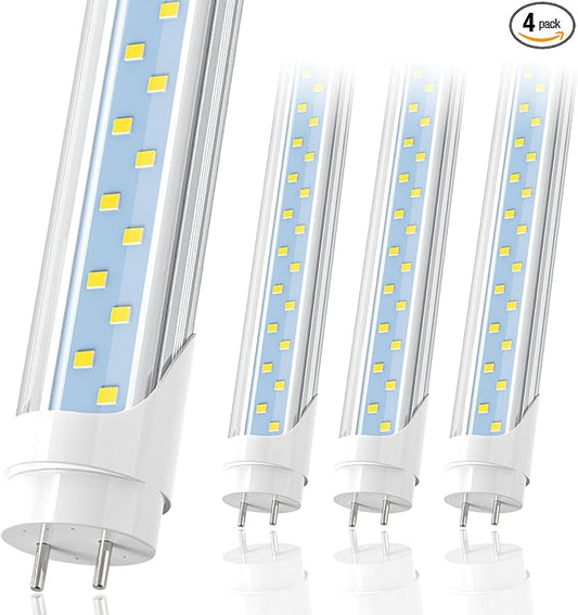 JESLED 4FT LED T8 Type A+B Tube Lights, 24W(65W Equivalent), 3200LM, 5000K, Single or Double End Powered, Plug and Play or Ballast Bypass, 4 Foot T10 T12 Fluorescent Bulbs Replacement, Clear(4-Pack)