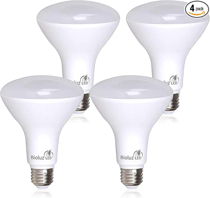 Bioluz LED 4 Pack BR30 LED Bulbs Indoor Flood Lights 90+ CRI 75W Equivalent uses 9.5W 4000K Cool White 850 Lumens E26 Base Dimmable Instant On Interior Home Décor UL Listed FCC RoAS Title 20 Certified