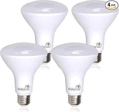 Bioluz LED 4 Pack BR30 LED Bulbs Indoor Flood Lights 90+ CRI 75W Equivalent uses 9.5W 5000K Daylight 850 Lumens E26 Base Dimmable Instant On Interior Home Décor UL Listed FCC RoAS Title 20 Certified
