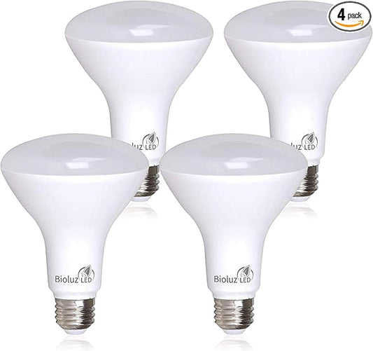 Bioluz LED 4 Pack BR30 LED Bulbs Indoor Flood Lights 90+ CRI 75W Equivalent uses 9.5W 5000K Daylight 850 Lumens E26 Base Dimmable Instant On Interior Home Décor UL Listed FCC RoAS Title 20 Certified