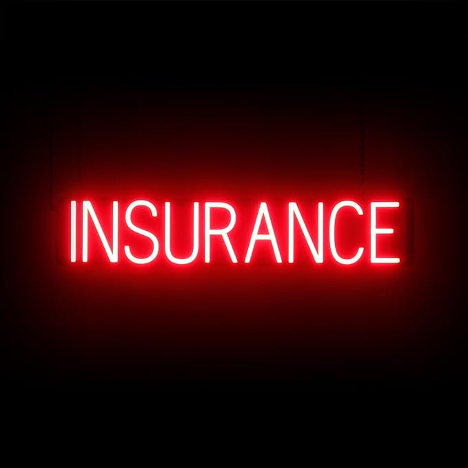 SpellBrite INSURANCE Sign | Neon Insurance Sign Look, Red LED Light Source | 32.9" x 6.3"