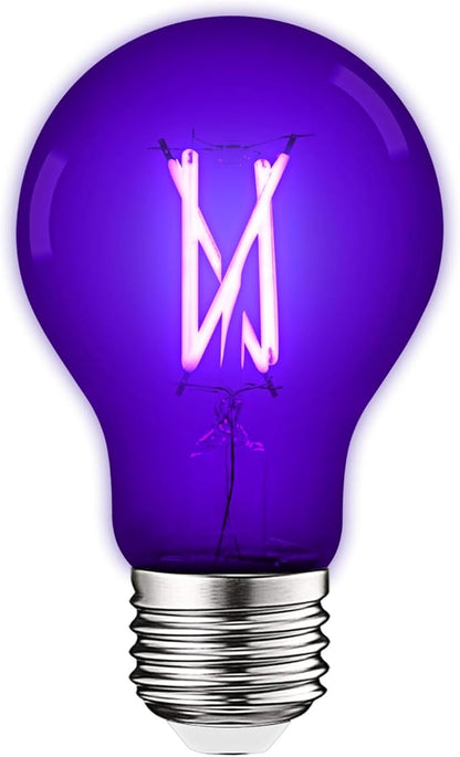 LUXRITE A19 Edison UV LED Black Light Bulb, 6W Filament Blacklight Bulb, UVA 397-407nm, Enclosed Fixture Rated, E26 Base, Glow in The Dark for Halloween, Party, Body Paint, Fluorescent Poster