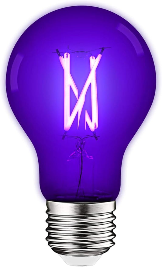 LUXRITE A19 Edison UV LED Black Light Bulb, 6W Filament Blacklight Bulb, UVA 397-407nm, Enclosed Fixture Rated, E26 Base, Glow in The Dark for Halloween, Party, Body Paint, Fluorescent Poster