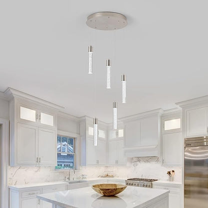 5-Light Pendant Lights for Kitchen Island, Kitchen Pendant Lighting Over Island,Integrated Modern Pendant Light with Crystal 40W,6000k Dimmable…