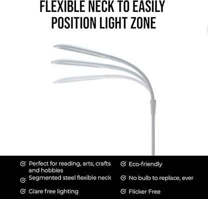 Stella Sky Two Premium 10W LED Floor Task Lamp - White - Adjustable Dimmable Low Vision Natural Sunlight Light - Bright Macular Degeneration Lighting - Hobby, Crafting, Sewing, Artist, Reading, Office