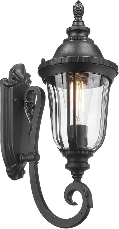 Outdoor Light Fixtures Wall Mounted Black Porch Sconces Clear Glass Shades E26 Sockets Exterior Weatherproof Lanterns Modern Porch Lights Wall Mount Outside Lights for House, Patio, Doorway