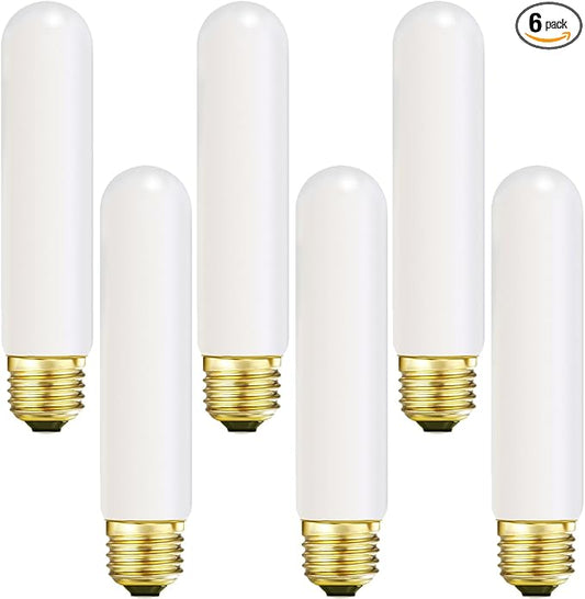 Leools T10 LED Light Bulb 6inch E26 Base Matt Opal Porcelain Warm White 2700K Dimmable Edison 8W Led Tubular Bulb,600LM,60 Watt Equivalent,Outside Frosted Glass,for Cabinet Display Cabinet etc,6 Pcs.