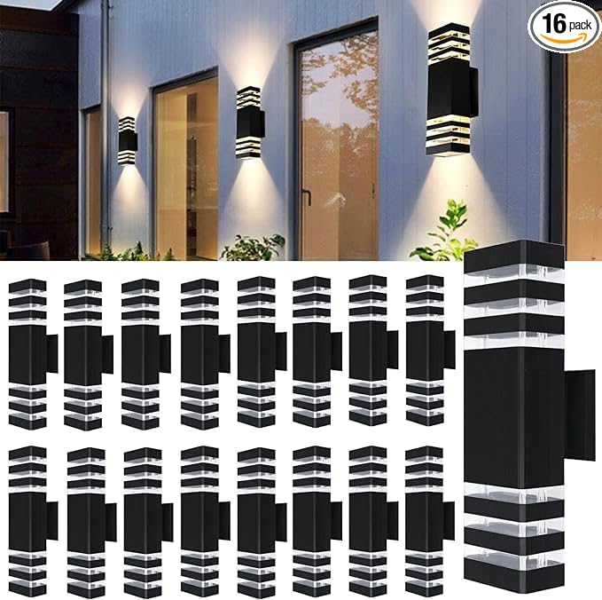 16Pack 15inch LED Square Up & Down Wall Lights,14W Outdoor Wall Light 4000K Day White Aluminum Body Waterproof IP65 LED Exterior Light Fixtures Wall Mount for House Patio Garage Garden.