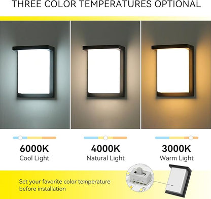 LED Outdoor Wall Porch Light 2 Pack 3000K 4000K 6000K Adjustable Waterproof Modern Wall Sconce Aluminum Exterior Light Fixture Wall Mount ETL IP65 8 Inch 12W Black