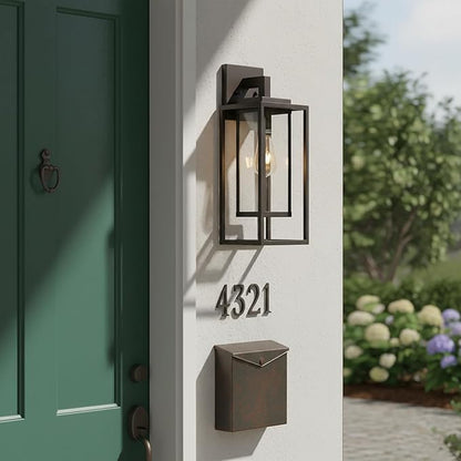 18" Outdoor Wall Light Fixtures Waterproofed Exterior Lantern W/Sturdy Rectangular Double Cage In Old Rust &Clear Tempered Glass,Sconce Mounted For House Patio,Front door,Porch,Garage Lighting 2Pack