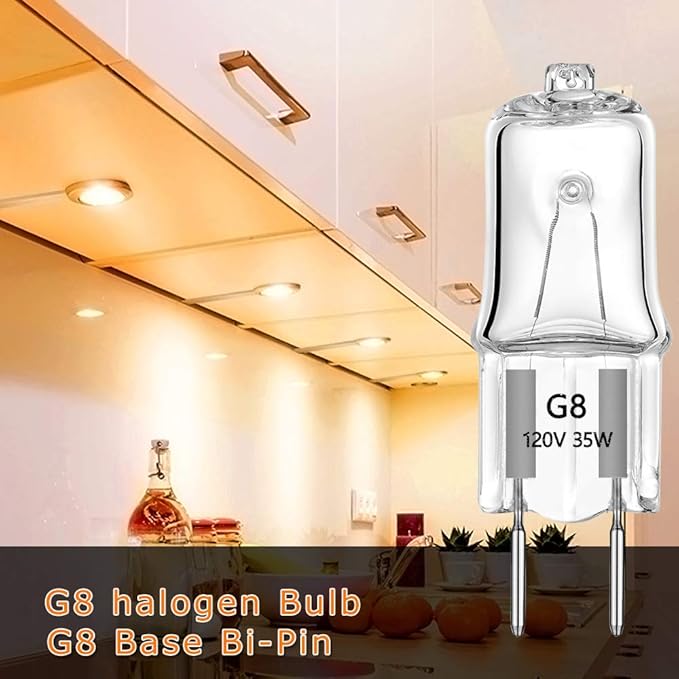 G8 Halogen Light Bulbs 35W 120V 2Pin Xenon Under Cabinet Puck Lighting Replacements 2700K Warm White(Pack of 10)