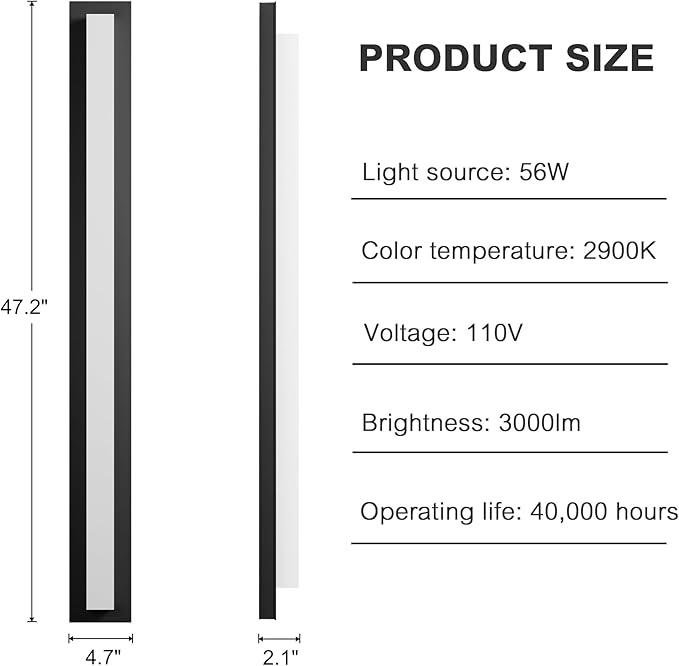 LamQee 47.2 in Aluminum Long Outdoor Wall Lights, 2900K 3000LM LED Waterproof IP65, Linear Modern Exterior Lighting Fixtures Wall Mount Outside Sconce Acrylic Shade for House Porch Patio Garage Door