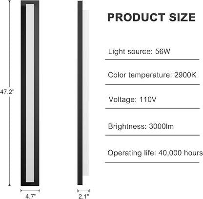 LamQee 47.2 in Aluminum Long Outdoor Wall Lights, 2900K 3000LM LED Waterproof IP65, Linear Modern Exterior Lighting Fixtures Wall Mount Outside Sconce Acrylic Shade for House Porch Patio Garage Door