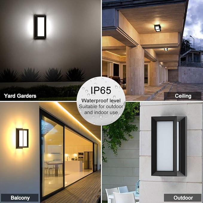 Sytmhoe Outdoor Wall Lights,2Packs Exterior Light Fixture,LED Wall Sconce 3-Color-Changeable Wall Mounted Lamps,Matte Black Porch&Patio Light Outdoor,IP65 Waterproof for Hallway Stairs Gardens