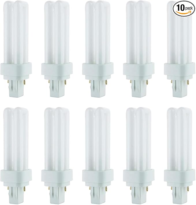 Diodesy- PLD Double U-Shaped Twin Tube CFL Bulbs 13W 660 Lumens Plug-in GX23-2 2-Pin Base 3500K Neutral White Pack of 10- Compact Fluorescent Light Bulb
