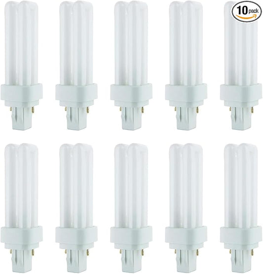 Diodesy- PLD Double U-Shaped Twin Tube CFL Bulbs 13W 660 Lumens Plug-in GX23-2 2-Pin Base 3500K Neutral White Pack of 10- Compact Fluorescent Light Bulb